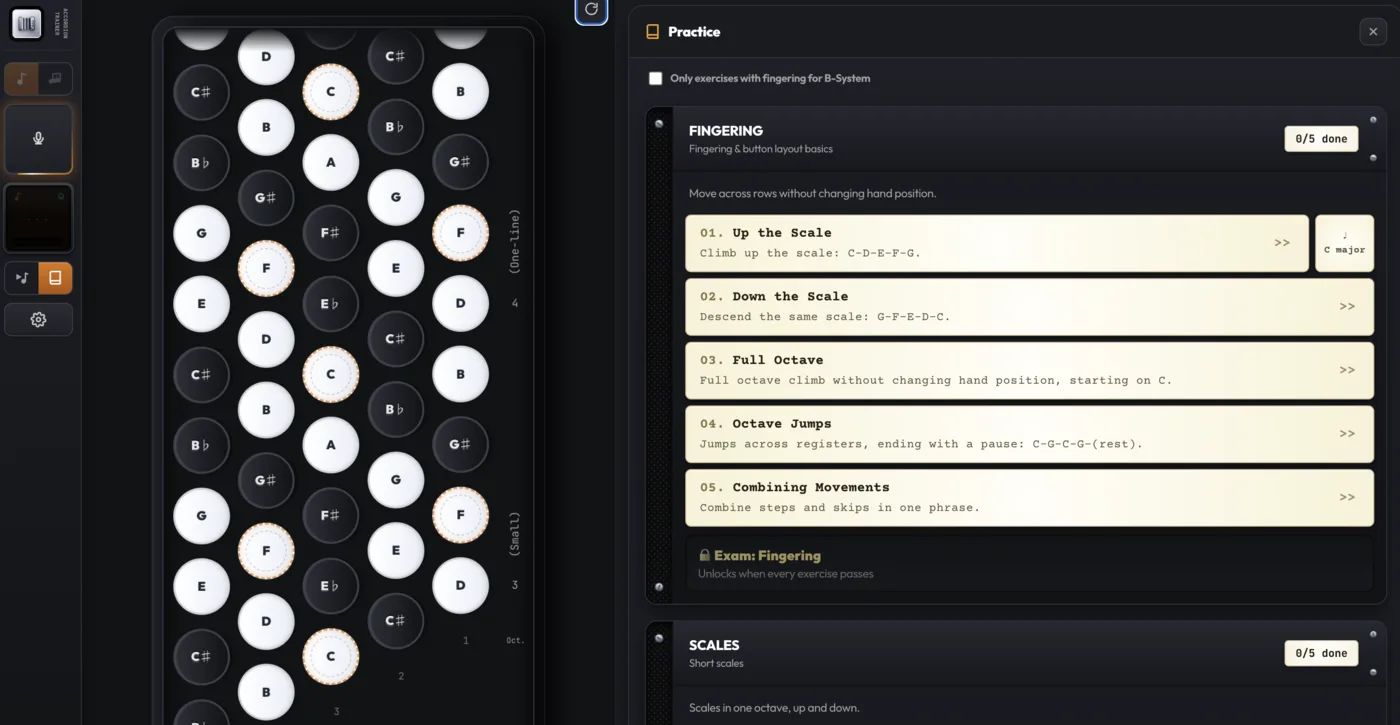 Structured practice exercises button