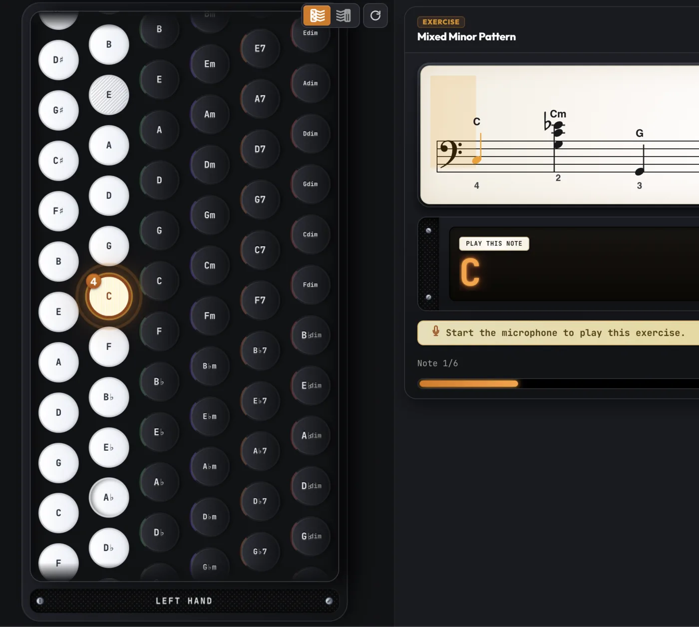 Stradella Left-Hand Single Bass Practice in Accodrive