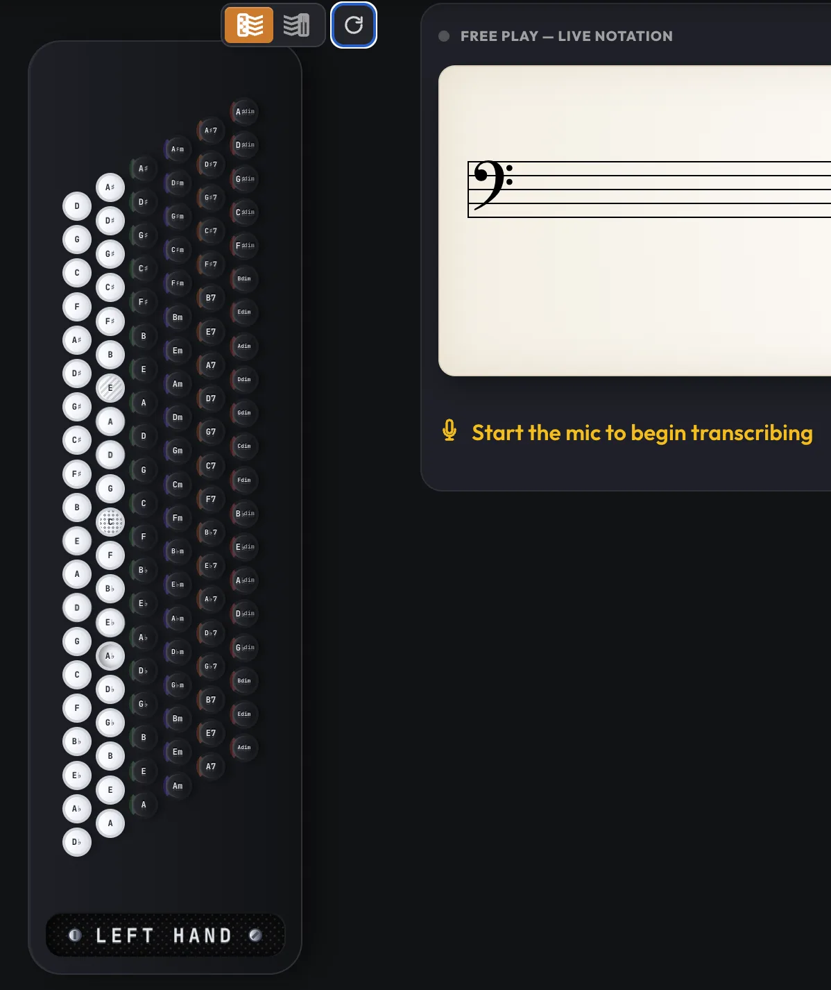 Vertical Stradella Bass Layout and Chord Recognition in Free Play